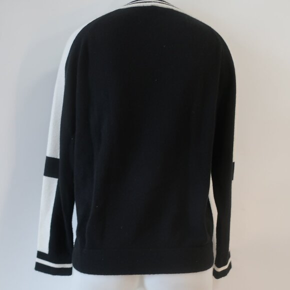 Womens Brodie Fine Cashmere Black White Varsity Stripe V-Neck Pullover Sweater M - Picture 10 of 11